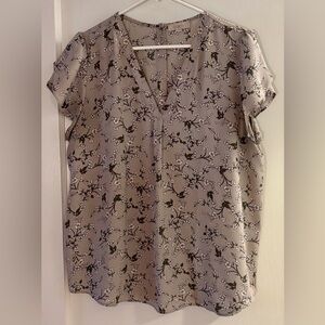 LOFT Gray Floral Blouse